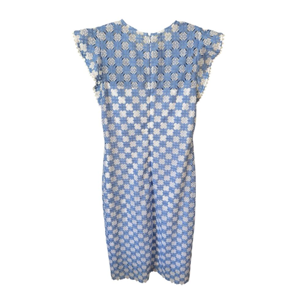 SHOSHANNA Rachel Ruffle Lace Midi Dress Size 12 Blue & White Wedding Guest - Picture 8 of 14